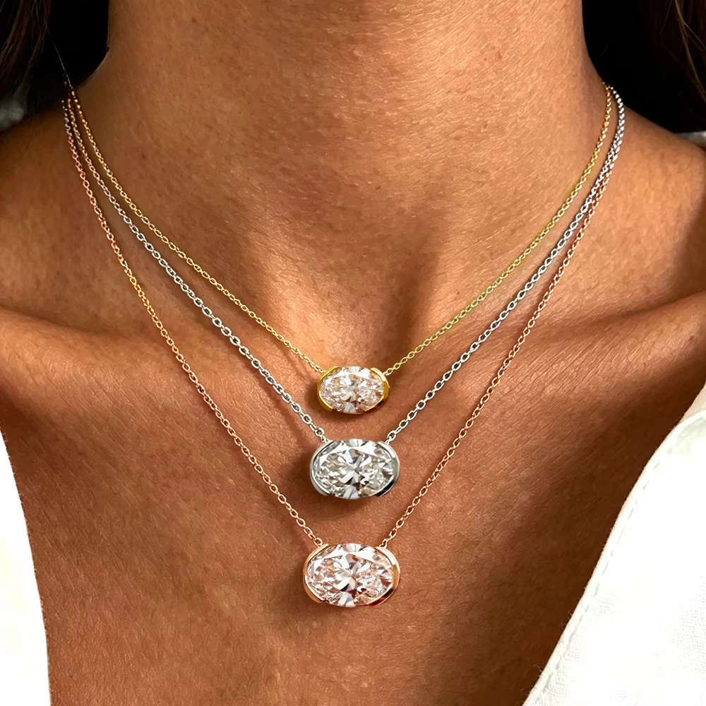 FCGJHW 1-3CT Half Bezel Set Ov - Bezels Set Pendant review and price